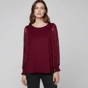 Chico’s | Burgundy Sparkle Mesh Sleeve Top M